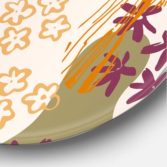 Designart - Flowers Silhouettes and Fluid Shapes - Modern Metal Circle Wall Art